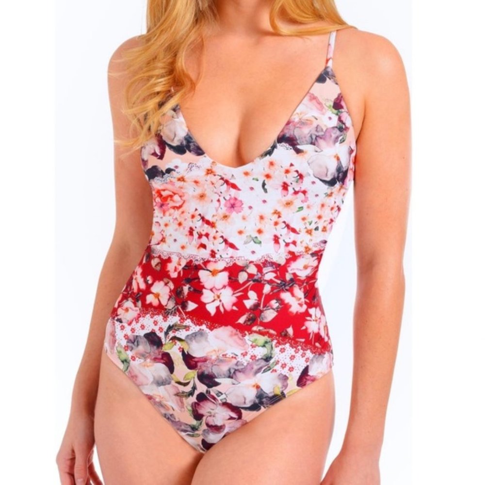Rachel Rachel Roy | Floral Strappy Back One Piece‎ Swim Suit Size L